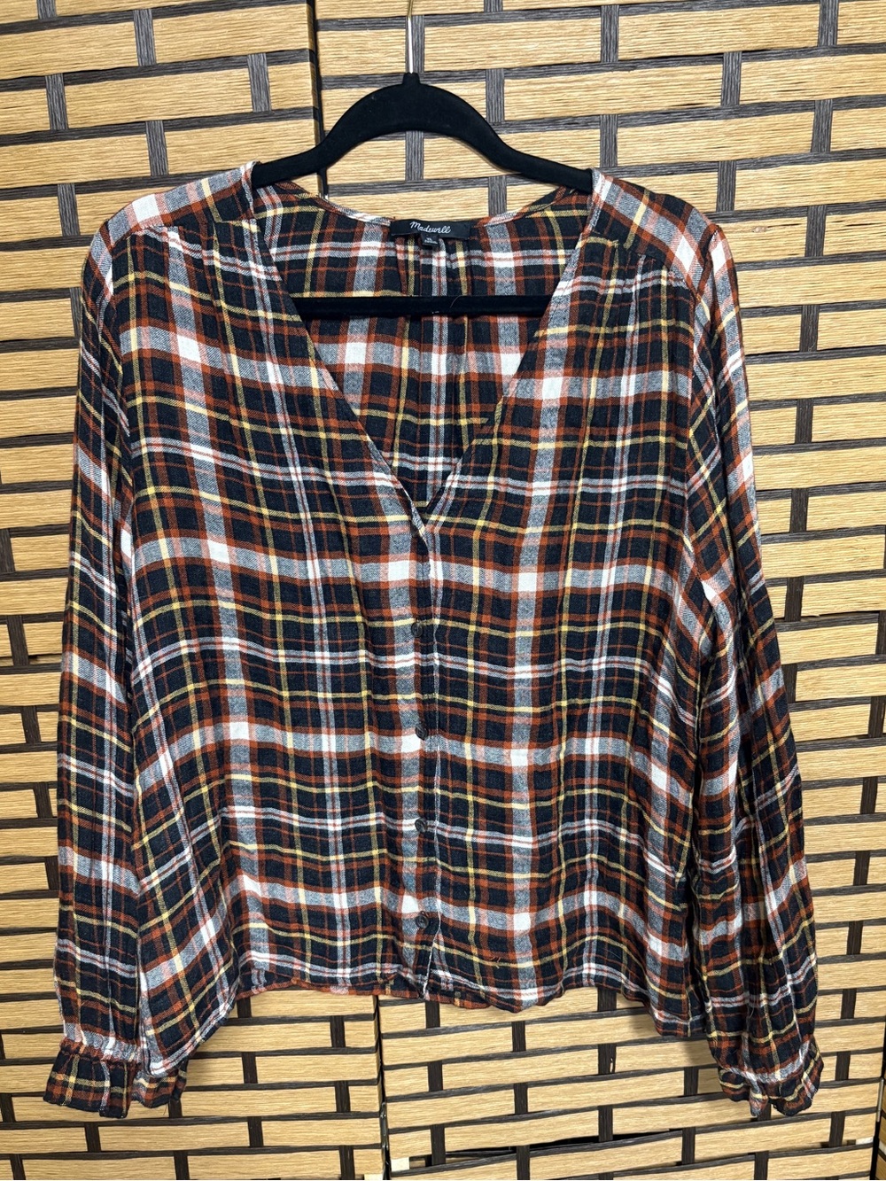 Madewell black plaid button front top size XL